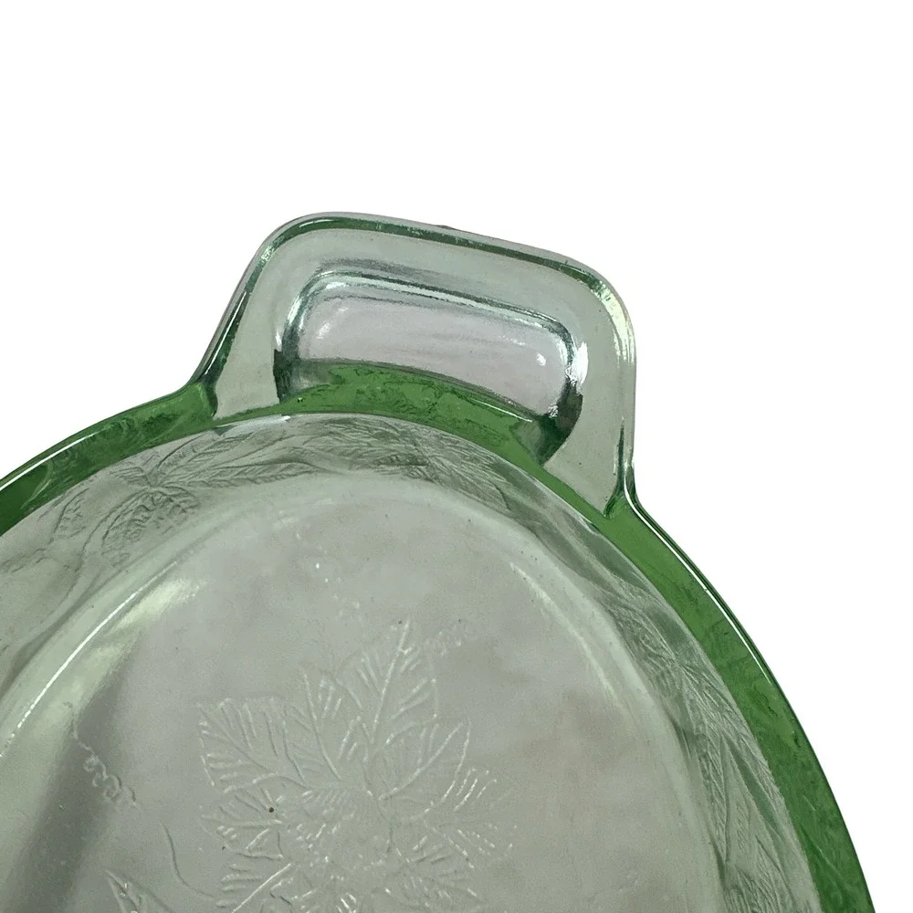 Jeanette Glass Poinsettia Green Uranium Depression Glass Divided Relish Dish